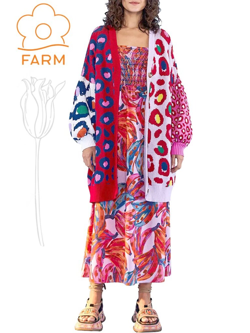 FARM RIO Leopard Pop Cardigan Red Sweater